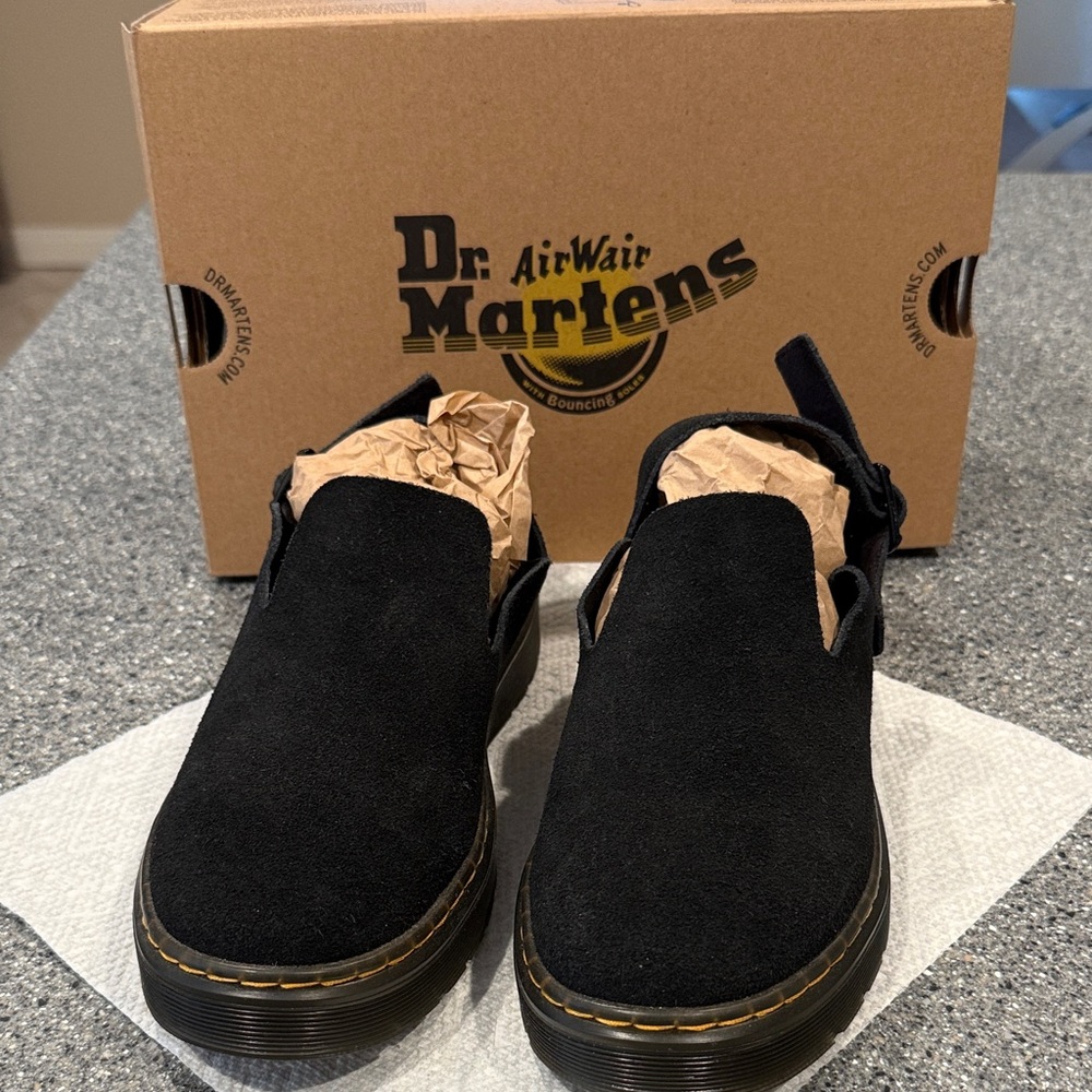 Dr. Martens Slingback Mule. Carlson Black SUEDE. Size 7